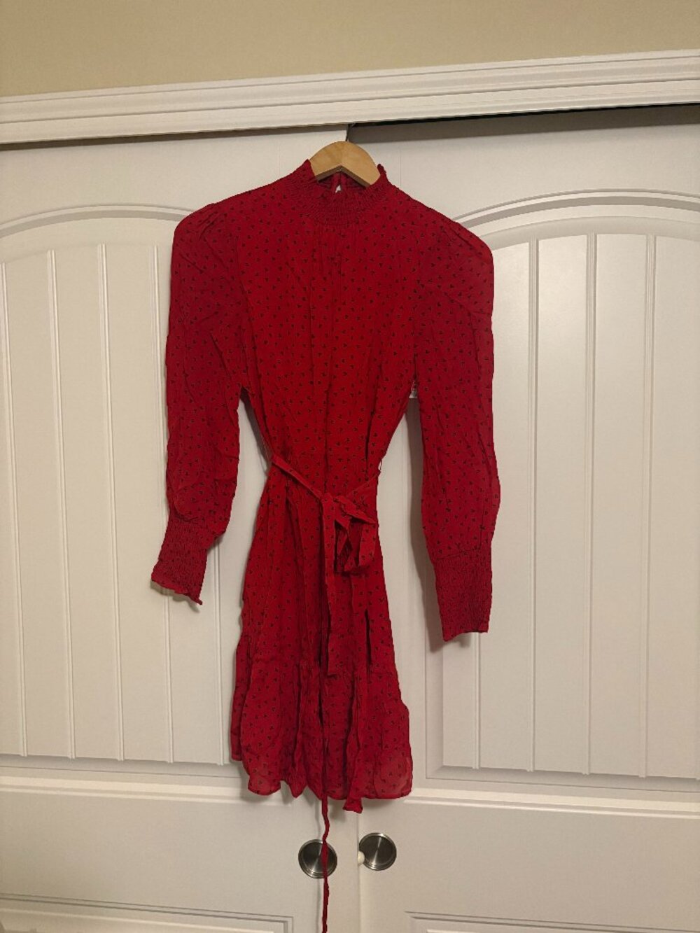 Boden High Neck Dress 4P 4 Petite Red Black Floral Print Long Sleeve Viscose